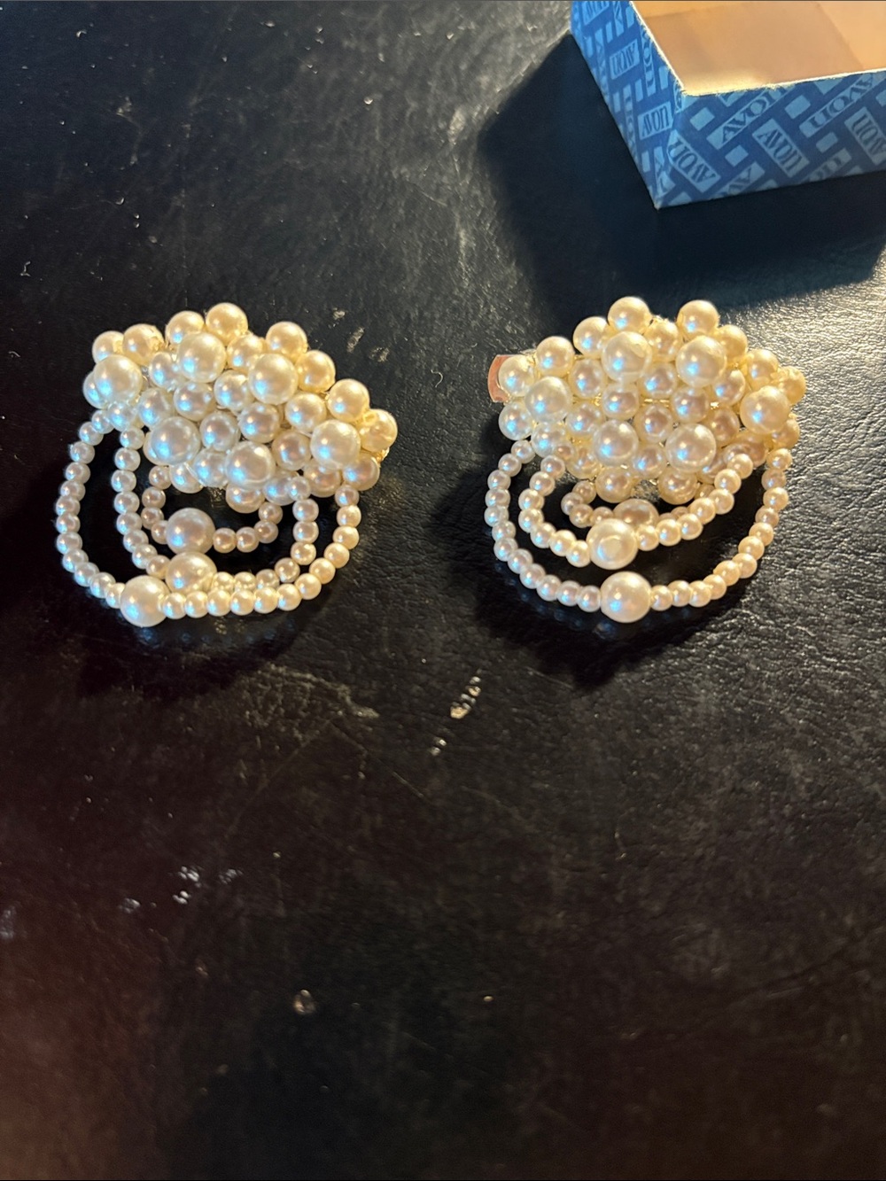 Pearl Cluster Drop Earrings - White Faux Pearls